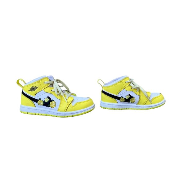 Nike Other - NIKE Air Jordan 1 Mid SE Girls 9C Yellow Floral Sneakers Toddler Rose Patch
